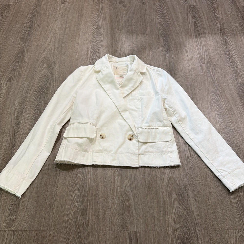 NWT Anthropologie Pilcro Fray‎ Hem Blazer Ivory Double-Breasted Oversize Size L